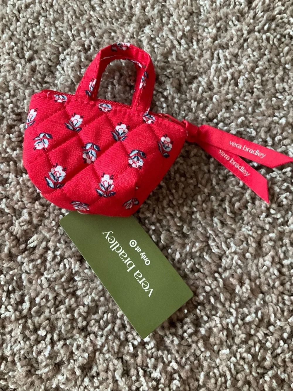 Vera Bradley Hibiscus Bluebell Ditsy Essential Mini Tote Bag Charm - Red